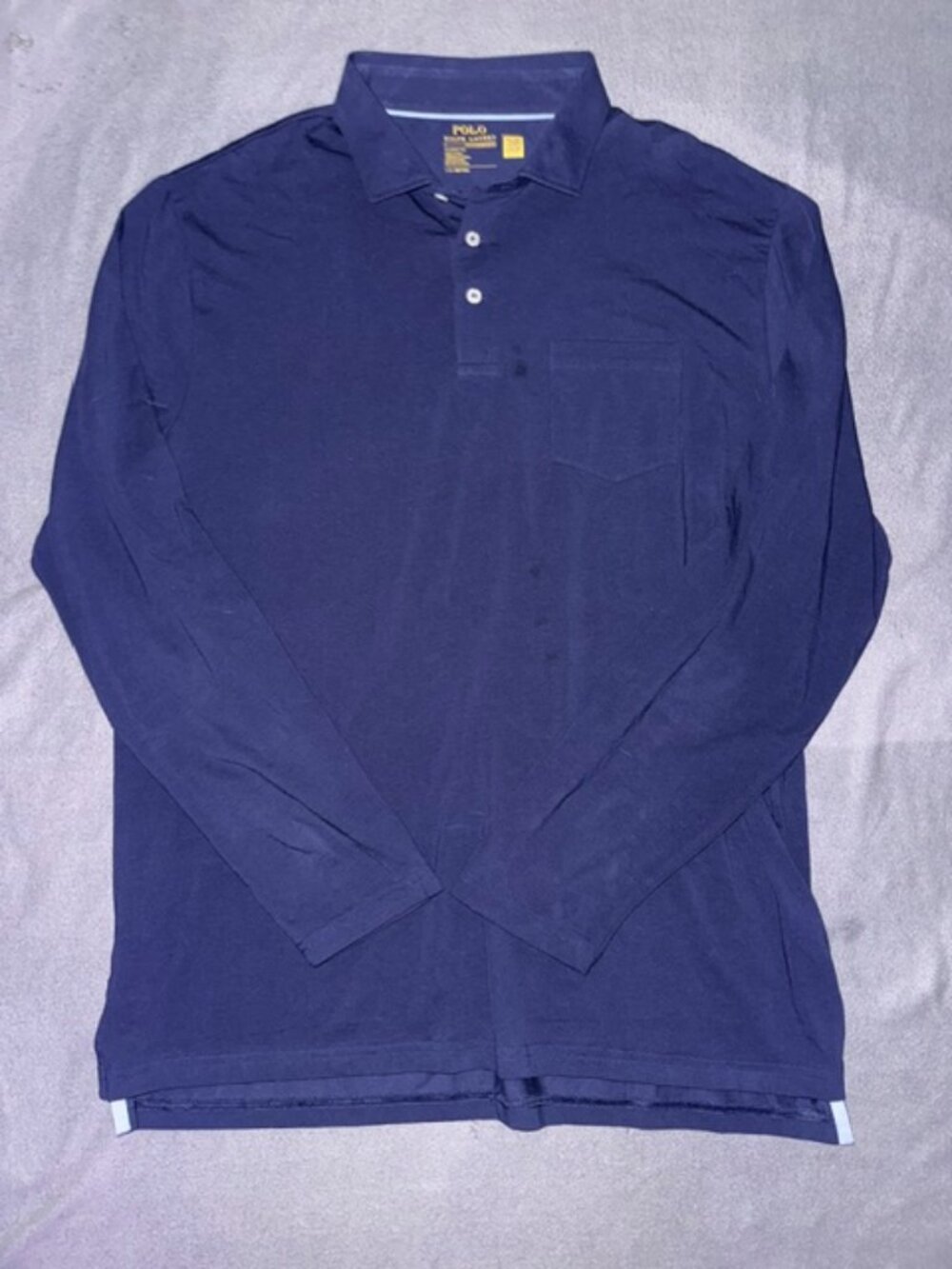 Polo Ralph Lauren Mens Large Long Sleeve Performance Polo Shirt Blue Stretch